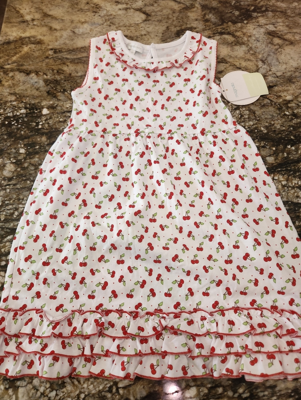 Girls White Cherry Print Ruffle Dress